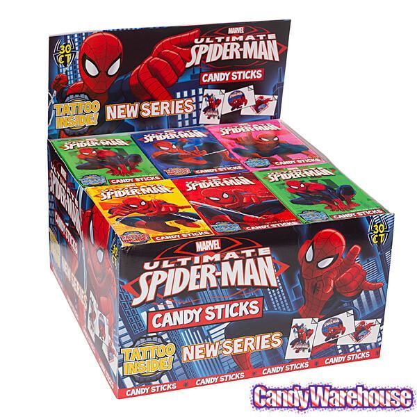 Spiderman Candy Sticks Packs: 30-Piece Box - Candy Warehouse