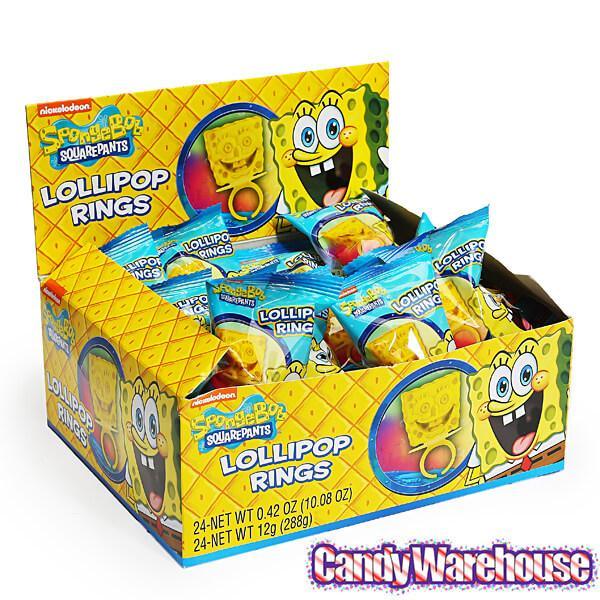 SpongeBob SquarePants Lollipop Candy Rings: 24-Piece Display - Candy Warehouse