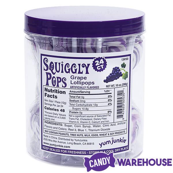 Squiggly Pops Petite Swirl Lollipops - Grape: 24-Piece Jar - Candy Warehouse