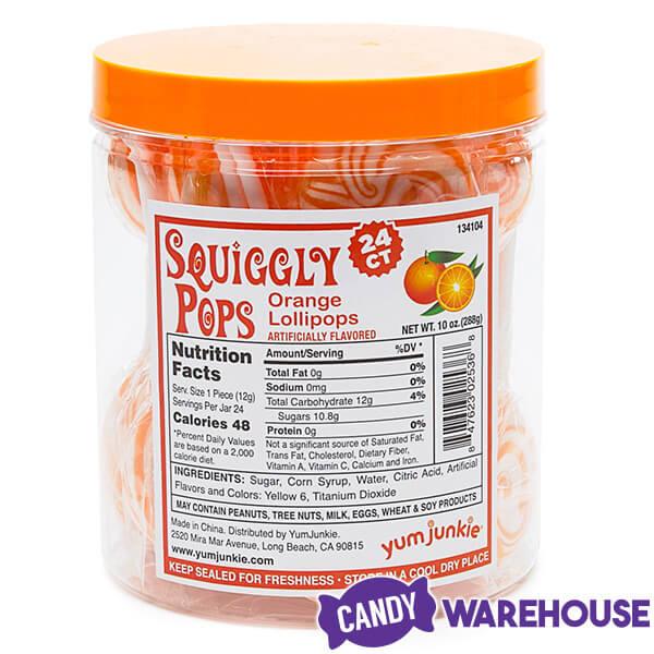 Squiggly Pops Petite Swirl Lollipops - Orange: 24-Piece Jar - Candy Warehouse