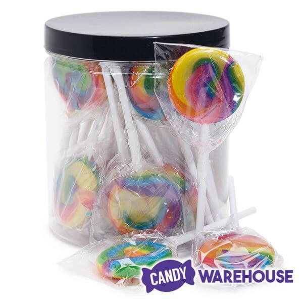 Squiggly Pops Petite Swirl Lollipops - Rainbow Cherry: 24-Piece Jar - Candy Warehouse