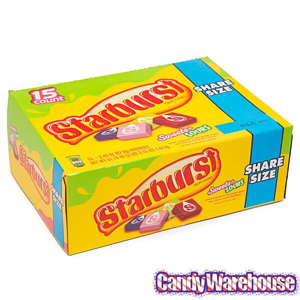 Starburst Fruit Chews King Size Candy Packs - Sweets and Sours: 15-Piece Box - Candy Warehouse