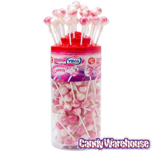 Strawberry & Cream Mini Ball Pops: 150-Piece Tub - Candy Warehouse