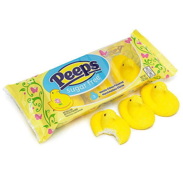 Sugar Free Peeps Yellow Marshmallow Chicks 3-Piece Packs: 12-Piece Case - Candy Warehouse