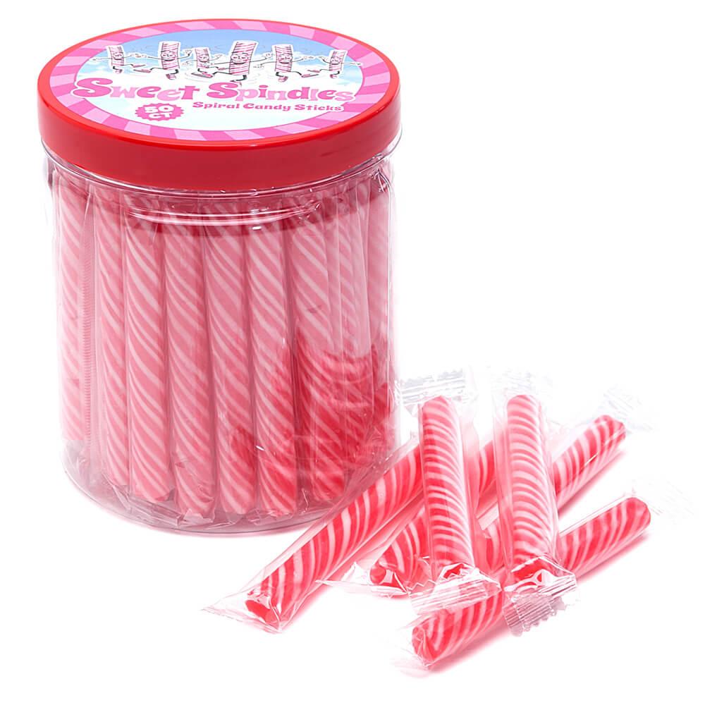 Sweet Spindles Mini Hard Candy Sticks - Cherry: 50-Piece Jar - Candy Warehouse