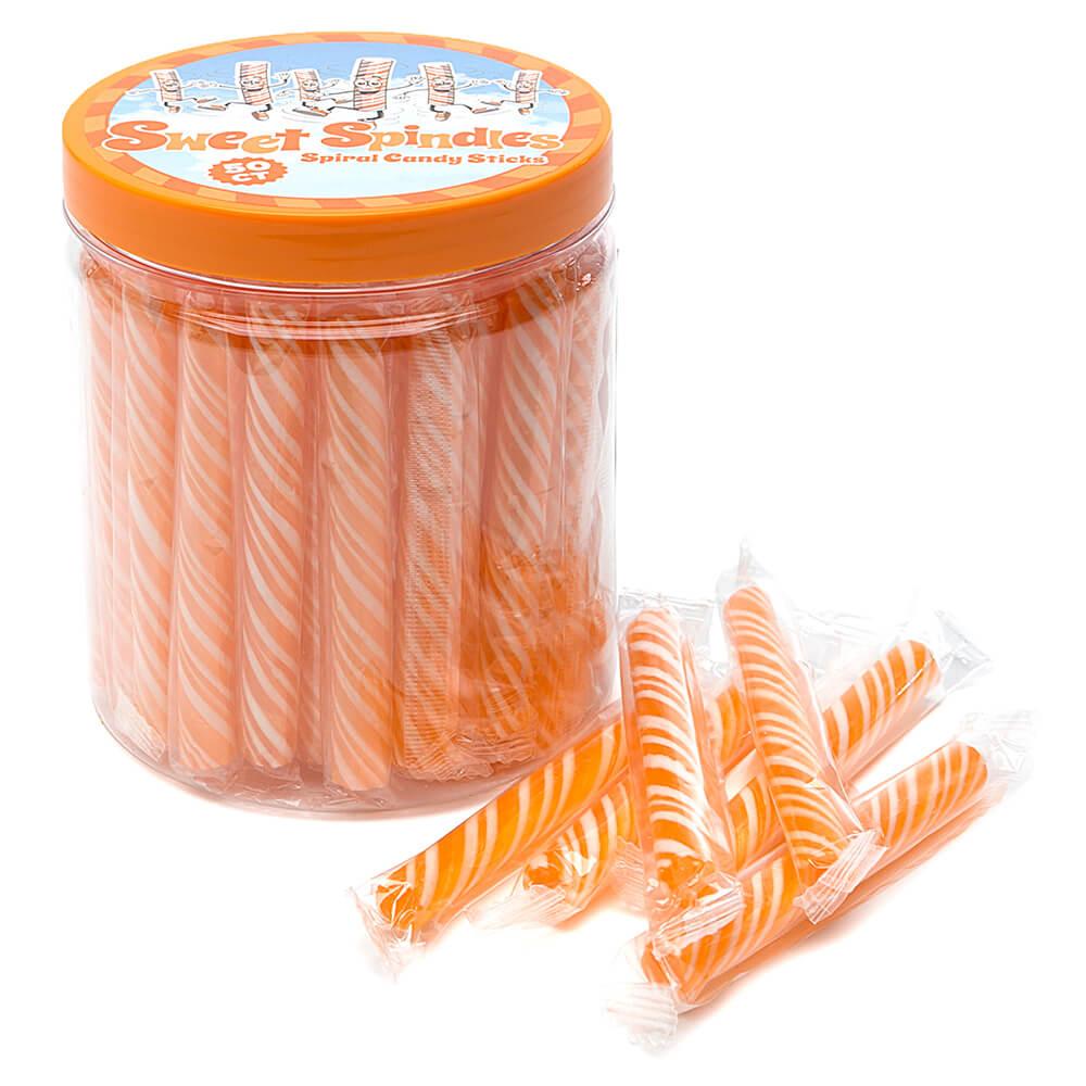 Sweet Spindles Mini Hard Candy Sticks - Orange: 50-Piece Jar - Candy Warehouse