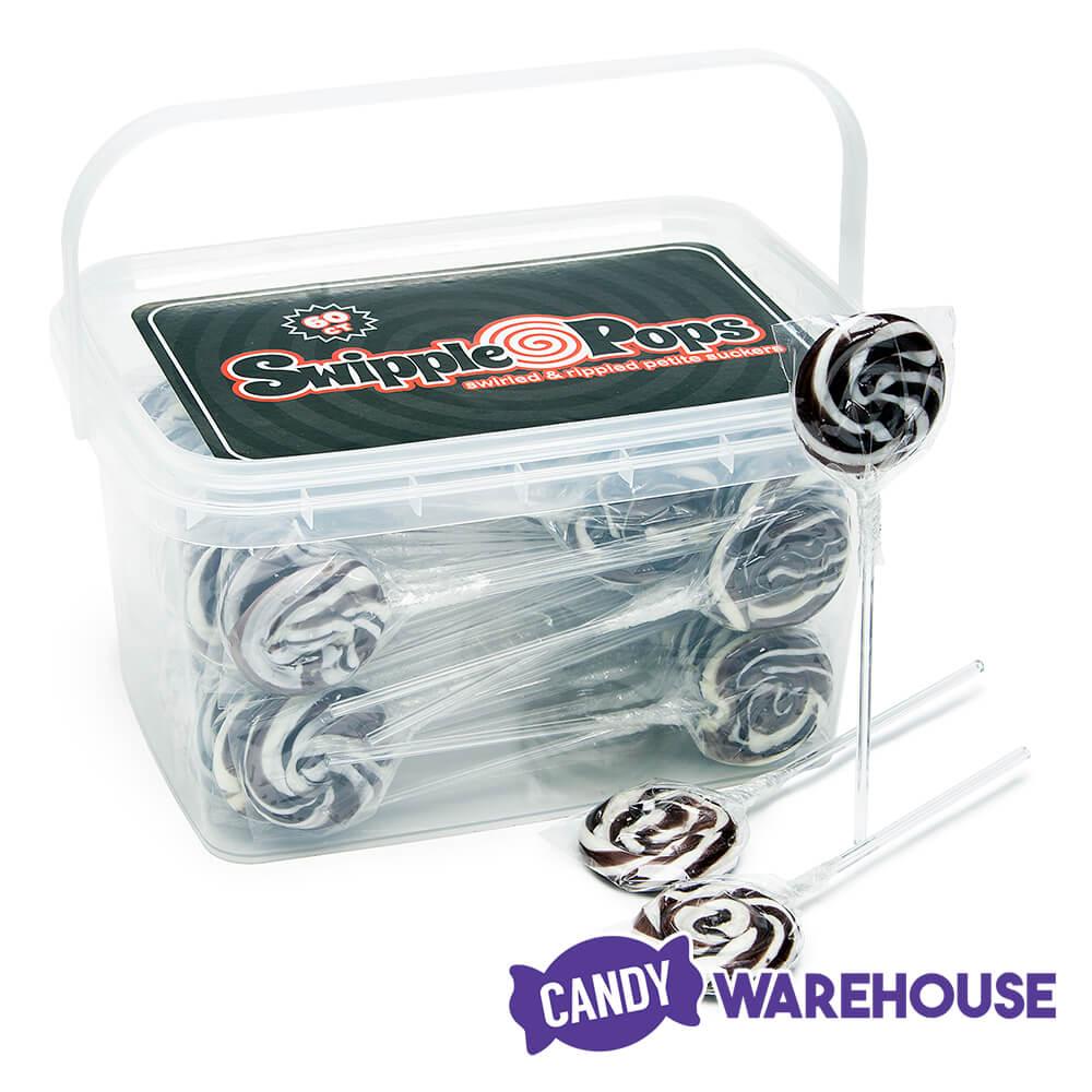 Swipple Pops Petite Swirl Ripple Lollipops - Black Cherry: 60-Piece Tub - Candy Warehouse