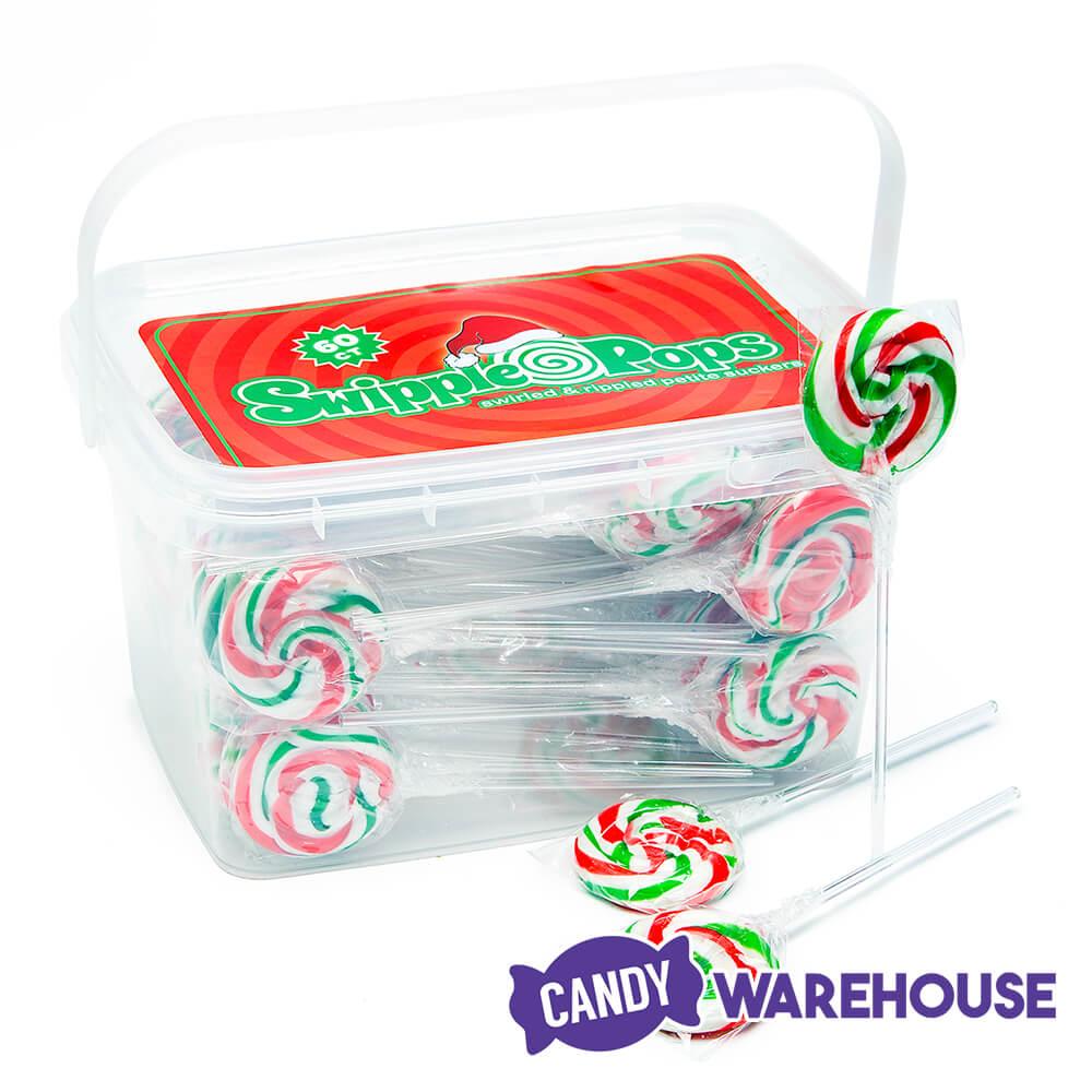 Swipple Pops Petite Swirl Ripple Lollipops - Christmas Cherry: 60-Piece Tub