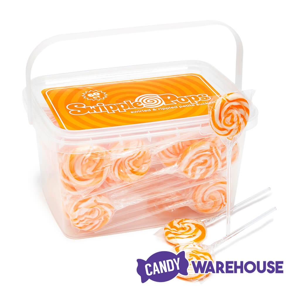 Swipple Pops Petite Swirl Ripple Lollipops - Orange: 60-Piece Tub - Candy Warehouse