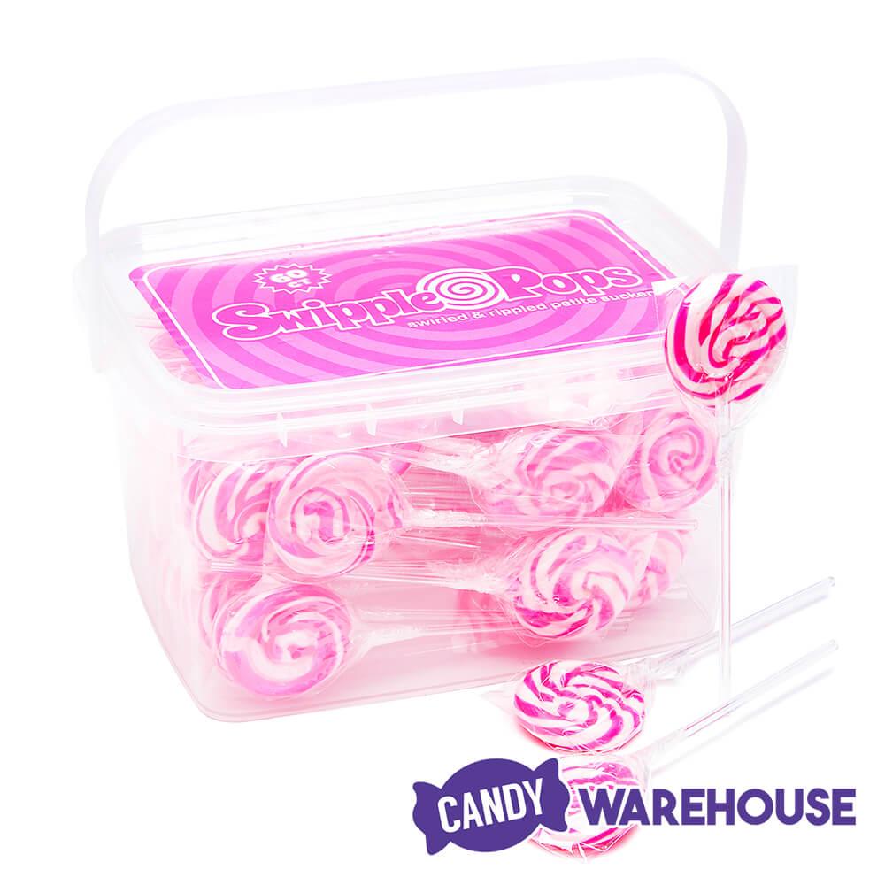 Swipple Pops Petite Swirl Ripple Lollipops - Pink Strawberry: 60-Piece Tub - Candy Warehouse