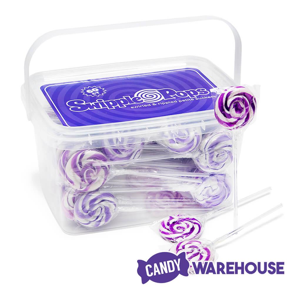 Swipple Pops Petite Swirl Ripple Lollipops - Purple Grape: 60-Piece Tub - Candy Warehouse