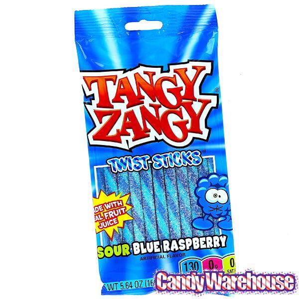 Tangy Zangy Twist Sticks Candy Packs - Sour Blue Raspberry: 12-Piece Box - Candy Warehouse