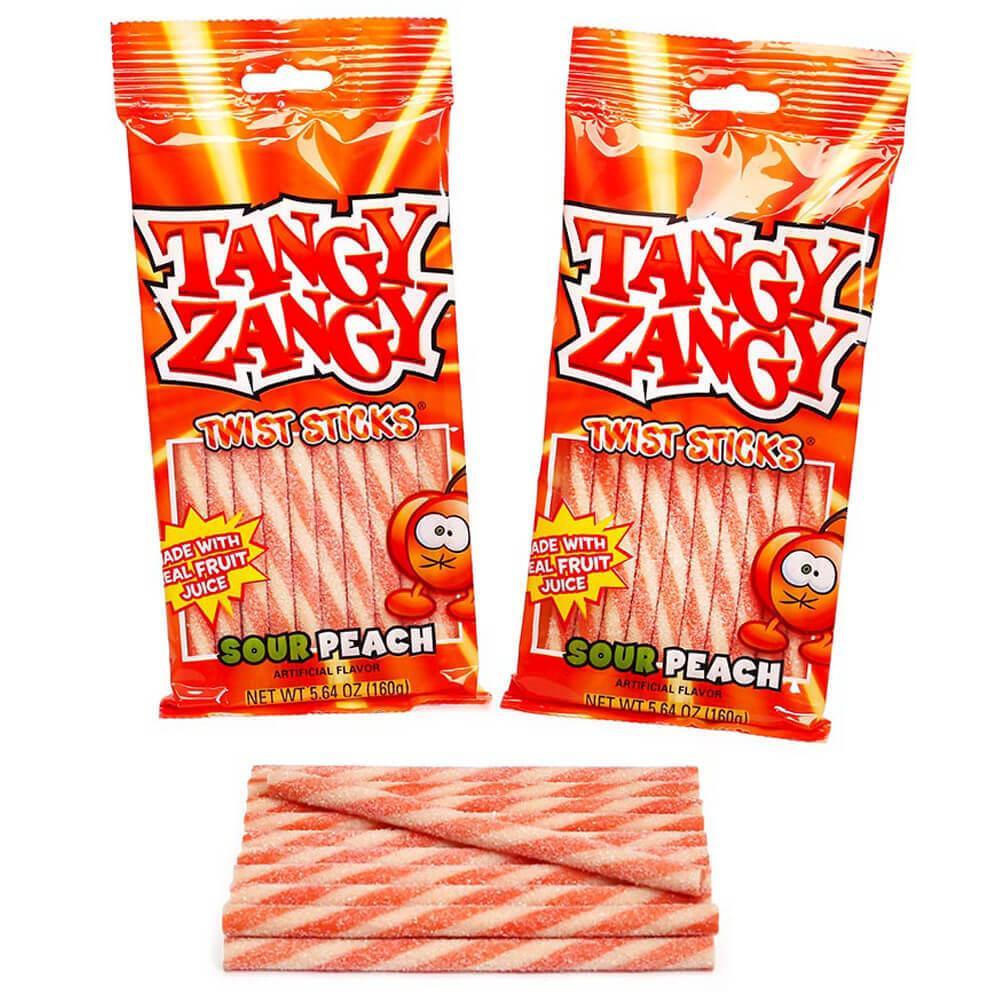 Tangy Zangy Twist Sticks Candy Packs - Sour Peach: 12-Piece Box - Candy Warehouse