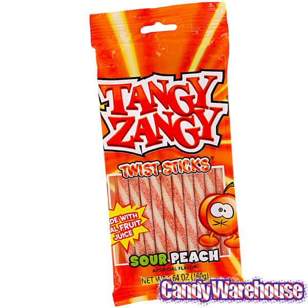 Tangy Zangy Twist Sticks Candy Packs - Sour Peach: 12-Piece Box - Candy Warehouse