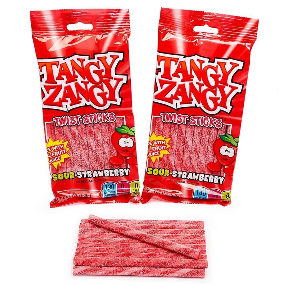 Tangy Zangy Twist Sticks Candy Packs - Sour Strawberry: 12-Piece Box - Candy Warehouse