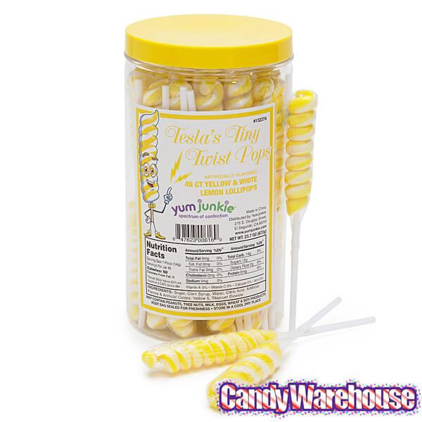 Tesla&#39;s Tiny Twist Pops - Lemon: 48-Piece Jar - Candy Warehouse