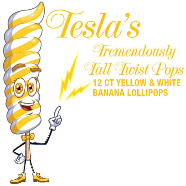 Tesla&#39;s Tremendously Tall 3-Ounce Twist Pops - Banana: 12-Piece Box - Candy Warehouse