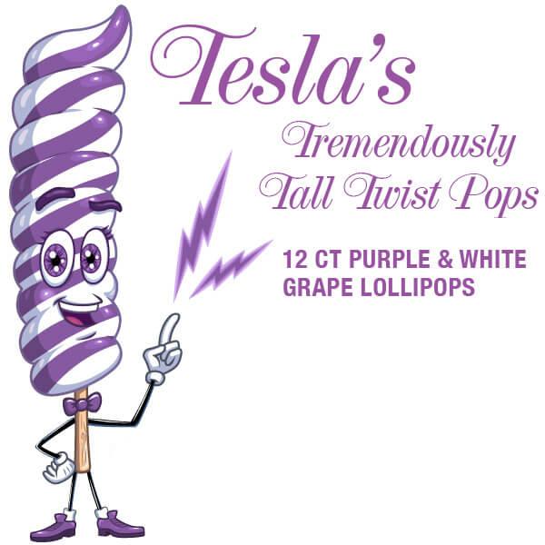 Tesla's Tremendously Tall 3-Ounce Twist Pops - Grape: 12-Piece Box - Candy Warehouse