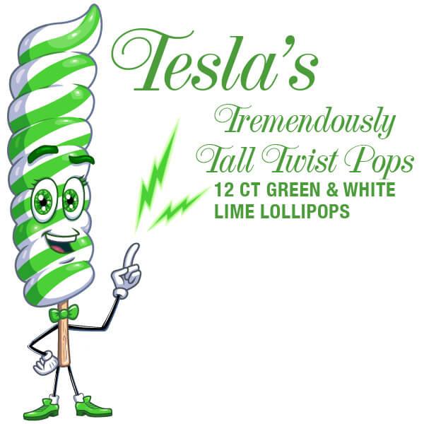 Tesla&#39;s Tremendously Tall 3-Ounce Twist Pops - Lime: 12-Piece Box - Candy Warehouse