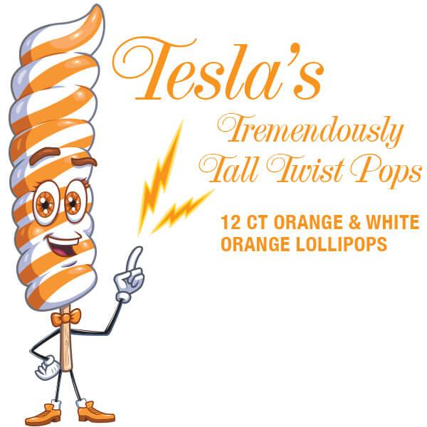 Tesla&#39;s Tremendously Tall 3-Ounce Twist Pops - Orange: 12-Piece Box - Candy Warehouse