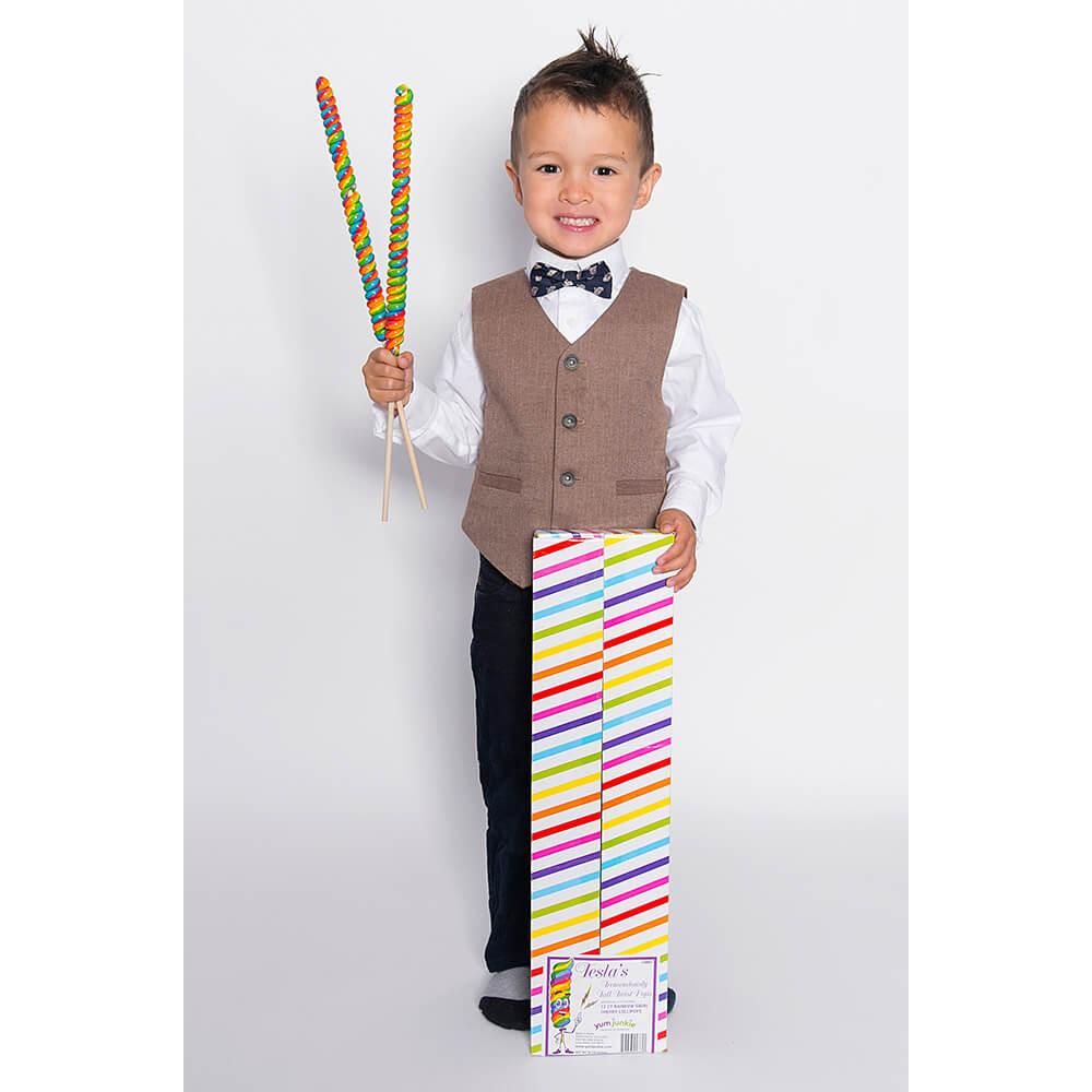 Tesla&#39;s Tremendously Tall 3-Ounce Twist Pops - Rainbow Cherry: 12-Piece Box - Candy Warehouse