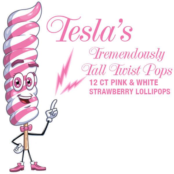 Tesla's Tremendously Tall 3-Ounce Twist Pops - Strawberry: 12-Piece Box - Candy Warehouse