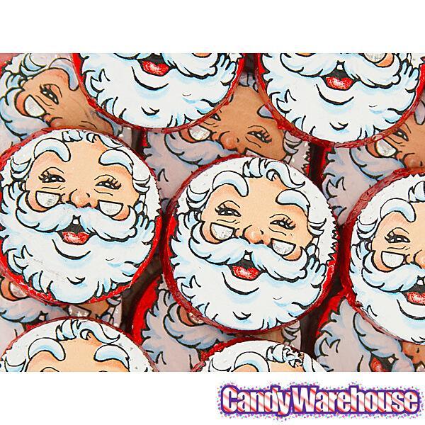 Thompson Foiled Crispy Milk Chocolate Christmas Santa Face Discs: 5LB Bag - Candy Warehouse