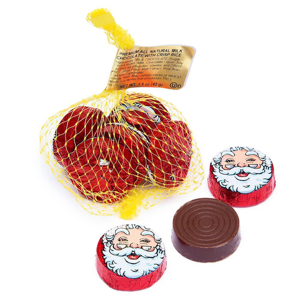 Thompson Foiled Crispy Milk Chocolate Santa Faces 1.5-Ounce Mesh Bags: 30-Piece Tub - Candy Warehouse