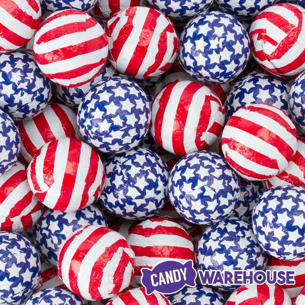 Thompson Patriotic USA Stars & Stripes Foiled Chocolate Balls: 5LB Bag - Candy Warehouse