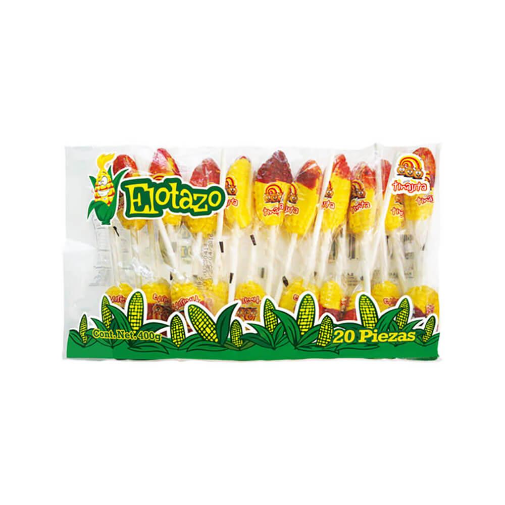 Tinajita Paleta Elotazo Chili Coated Corn Shaped Lollipops: 20-Piece Bag