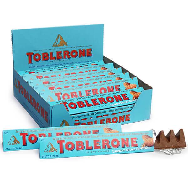 Toblerone Crunchy Salty Almond Chocolate Bars: 20-Piece Box - Candy Warehouse