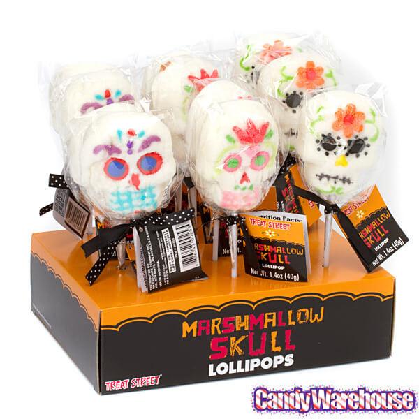 Treat Street Marshmallow Skull Lollipops: 12-Piece Box - Candy Warehouse