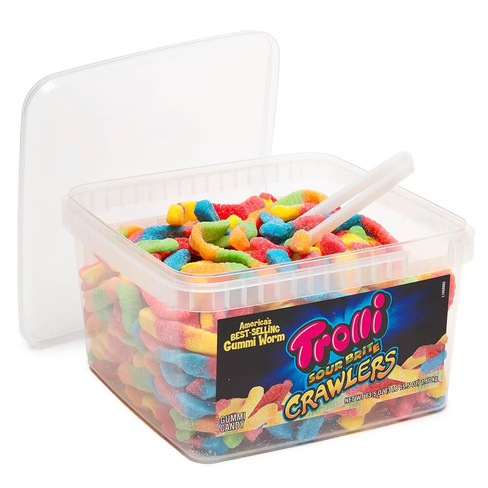 Trolli Sour Brite Crawlers Gummy Worms - Large: 63.5-Ounce Tub - Candy Warehouse