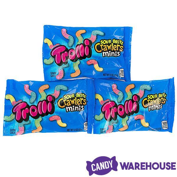 Trolli Sour Brite Crawlers Minis Gummy Worms 2-Ounce Candy Packs: 24-Piece Box - Candy Warehouse