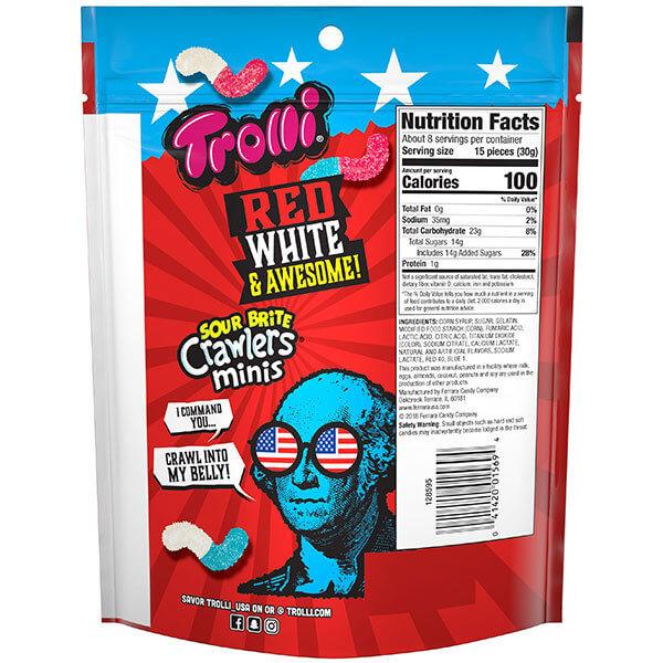 Trolli Sour Brite Crawlers Minis Gummy Worms - Red, White, and Awesome: 9-Ounce Bag - Candy Warehouse