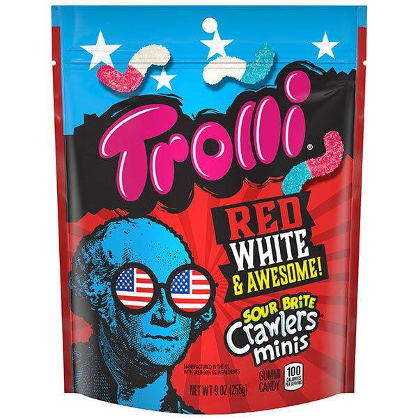 Trolli Sour Brite Crawlers Minis Gummy Worms - Red, White, and Awesome: 9-Ounce Bag - Candy Warehouse