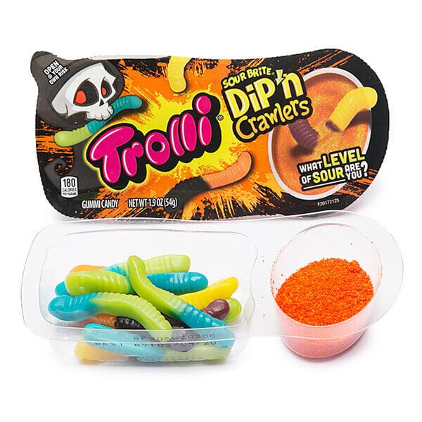 Trolli Sour Brite Dip'N Crawlers Gummy Worms Halloween Candy Packs: 12-Piece Box - Candy Warehouse