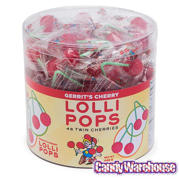 Twin Cherry Lollipops: 48-Piece Tub - Candy Warehouse