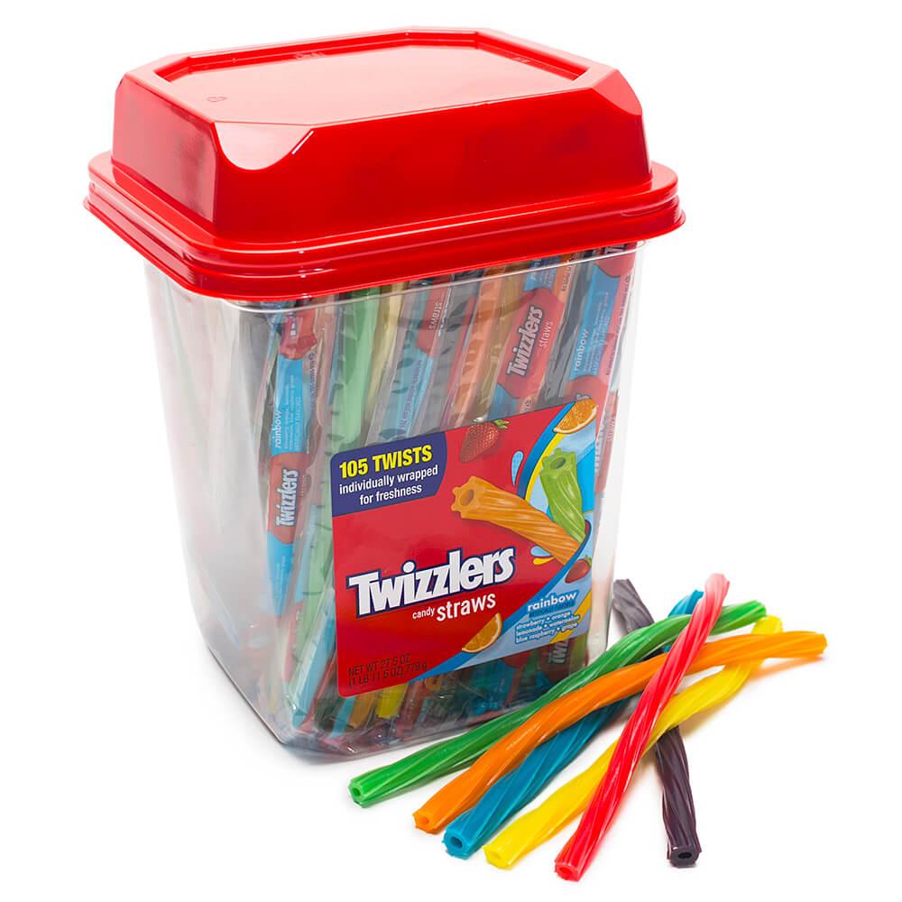 Twizzlers Twists Rainbow Candy Straws - Wrapped: 105-Piece Tub - Candy Warehouse