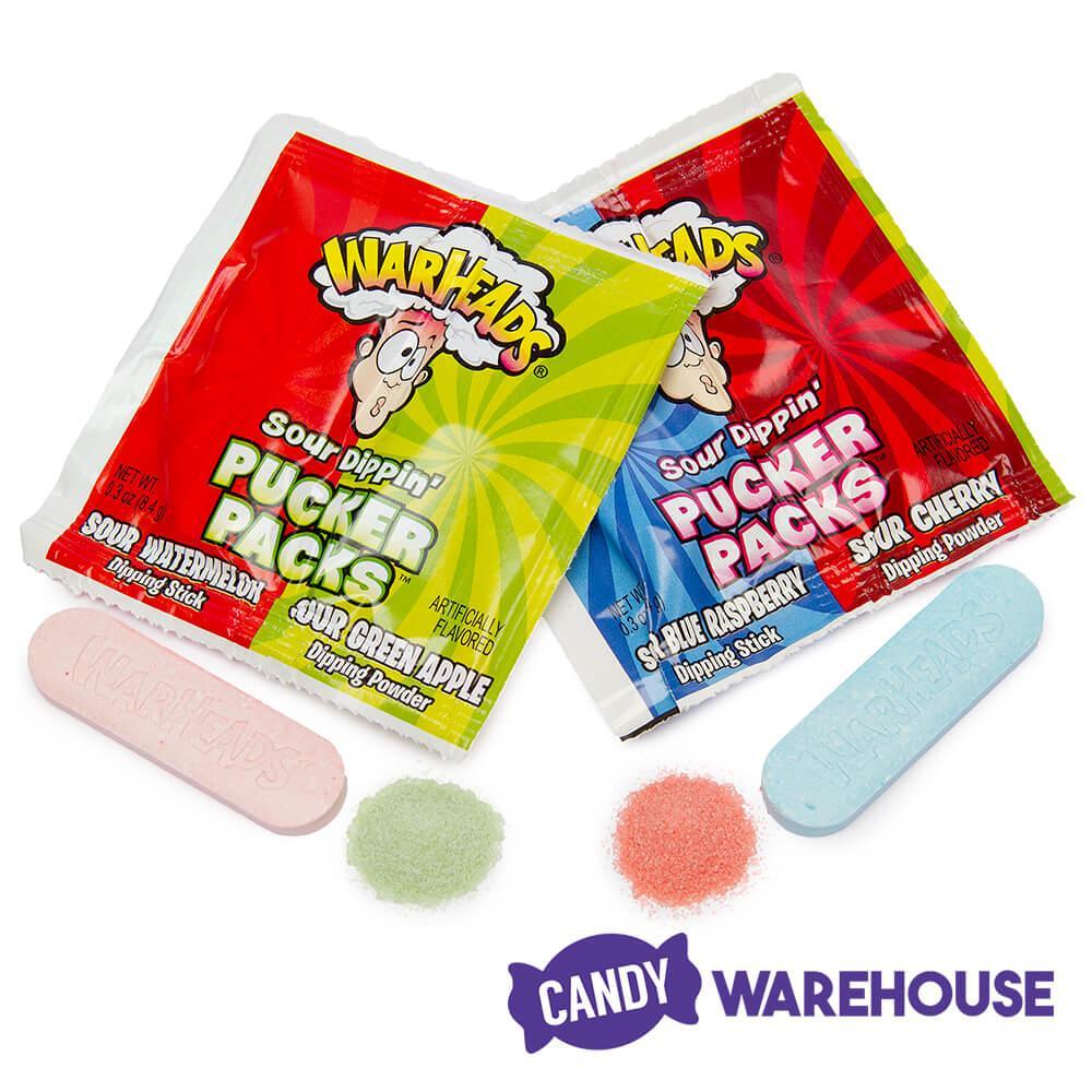 WarHeads Sour Dippin' Pucker Candy Packs: 120-Piece Box - Candy Warehouse