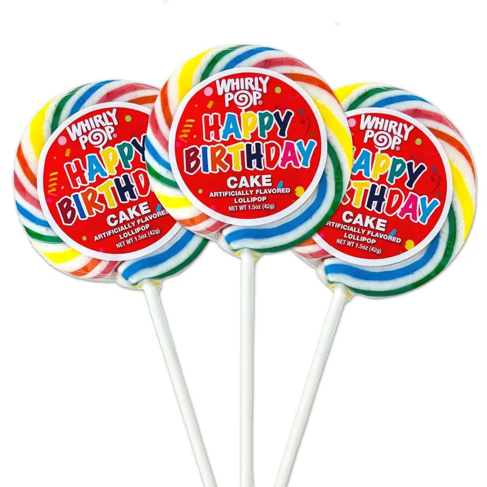 Whirly Pop 1.5-Ounce Swirl Suckers - Birthday Cake: 24-Piece Display - Candy Warehouse