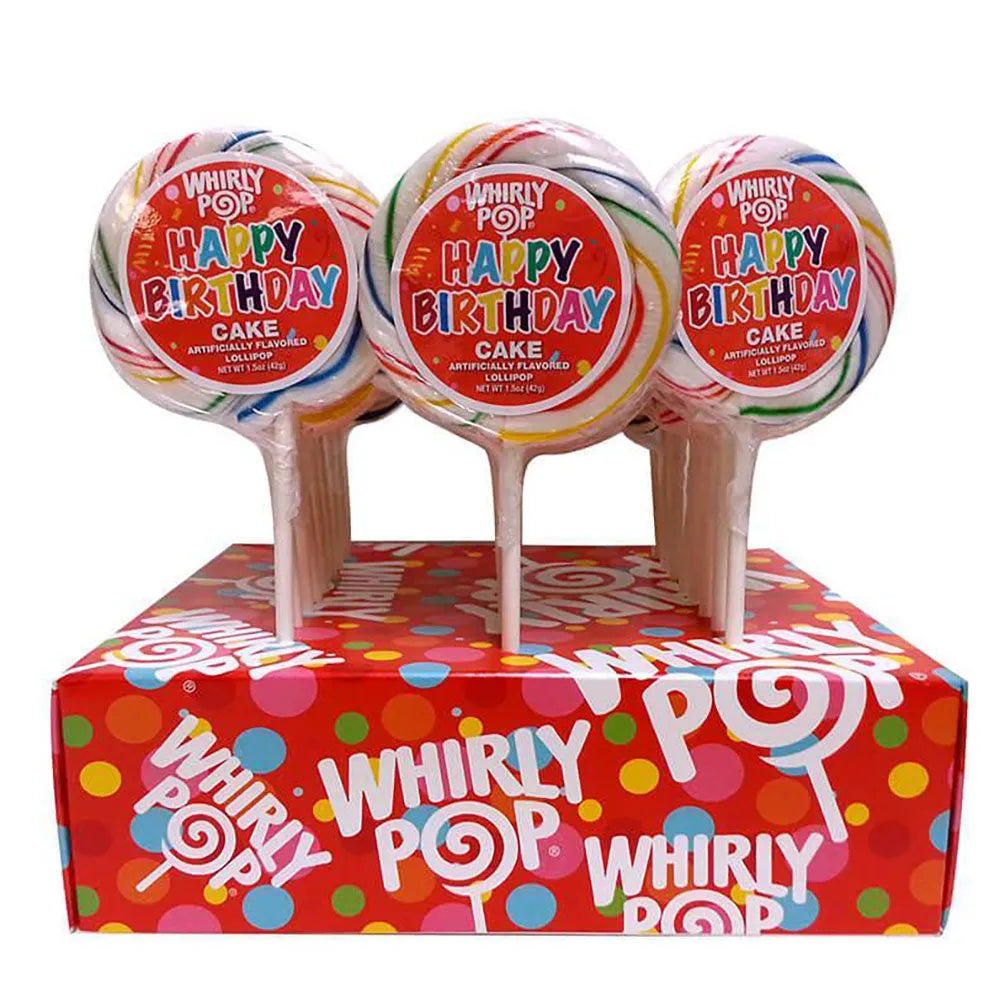 Whirly Pop 1.5-Ounce Swirl Suckers - Birthday Cake: 24-Piece Display - Candy Warehouse