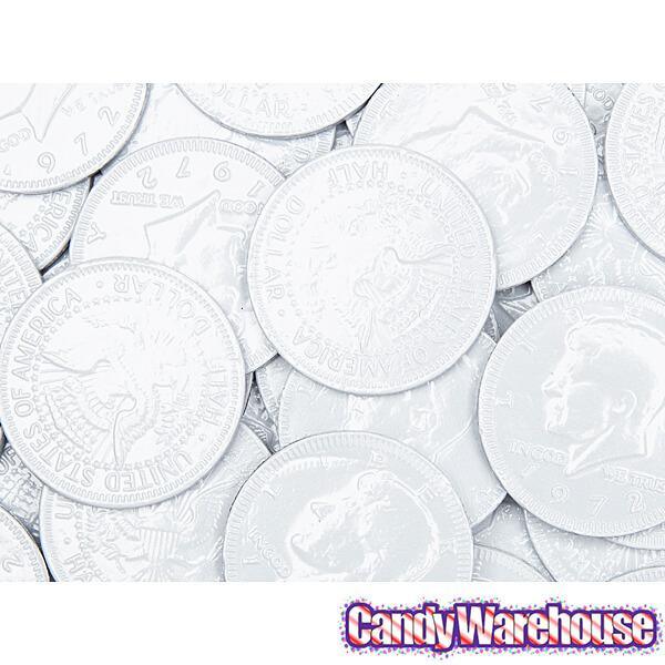 White Foiled Milk Chocolate Coins: 1LB Bag - Candy Warehouse