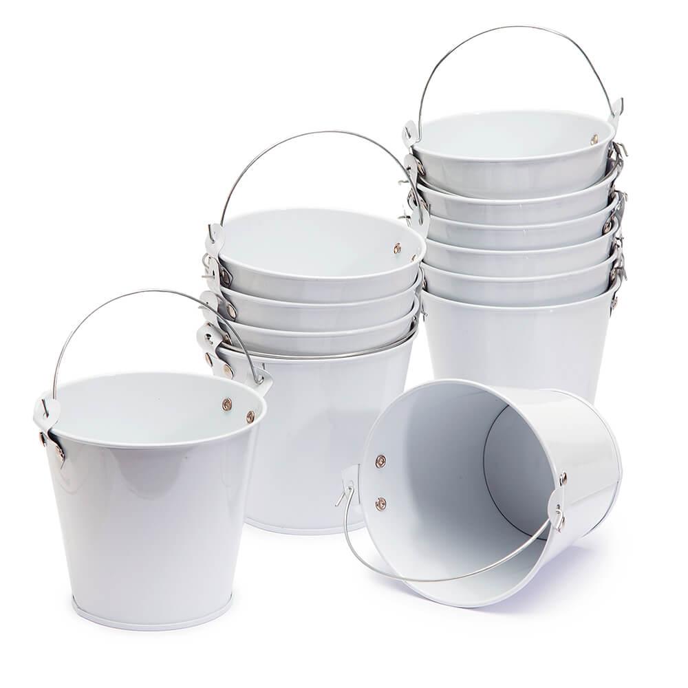 White Tinplate Pails with Handles: 12-Piece Set - Candy Warehouse