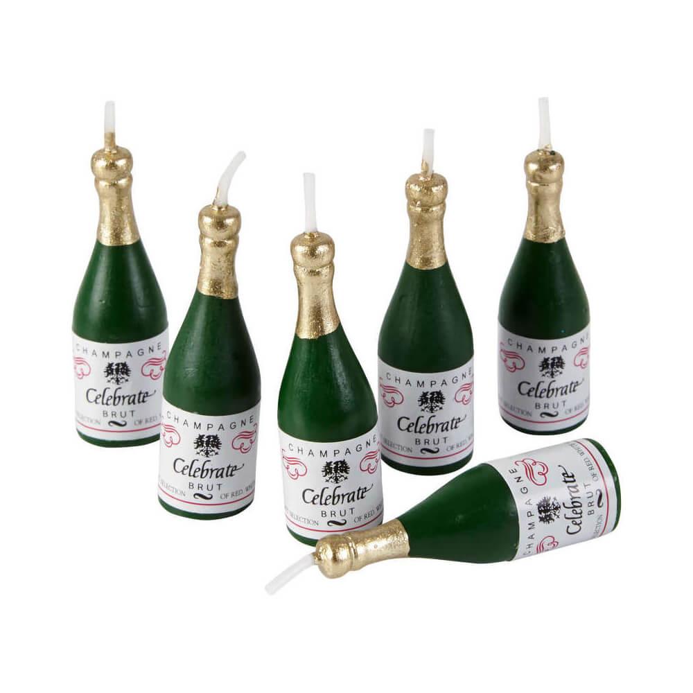 Wilton Champagne Bottle Candles: 6-Piece Pack - Candy Warehouse