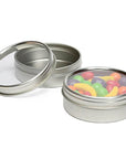 Windowed Round Candy Tins - 2-Ounce: 24-Piece Set - Candy Warehouse