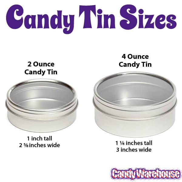 Windowed Round Candy Tins - 2-Ounce: 24-Piece Set - Candy Warehouse