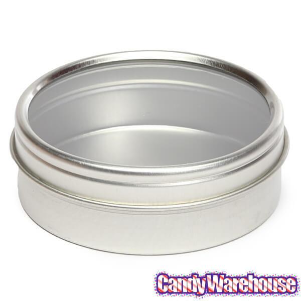 Windowed Round Candy Tins - 2-Ounce: 24-Piece Set - Candy Warehouse