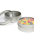 Windowed Round Candy Tins - 4-Ounce: 24-Piece Set - Candy Warehouse