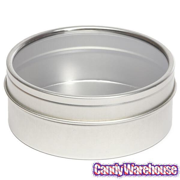 Windowed Round Candy Tins - 4-Ounce: 24-Piece Set - Candy Warehouse